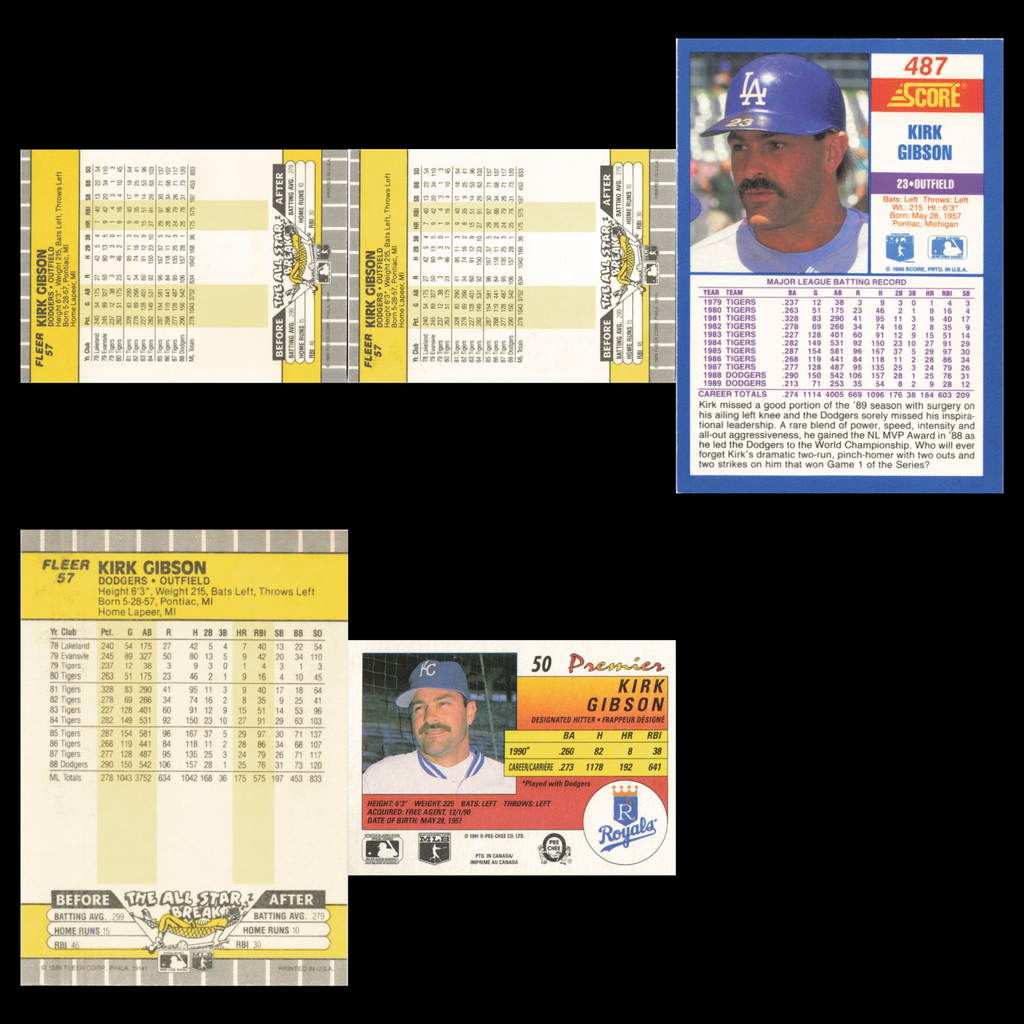 Kirk Gibson Lot 5 Baseball Cards Fleer Los Angeles Dodgers Set Collection