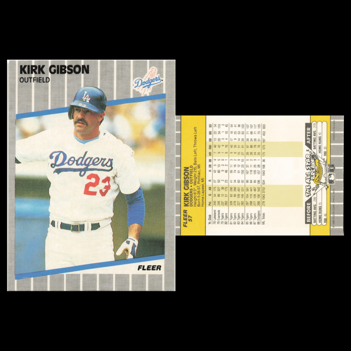 Kirk Gibson Lot 5 Baseball Cards Fleer Los Angeles Dodgers Set Collection