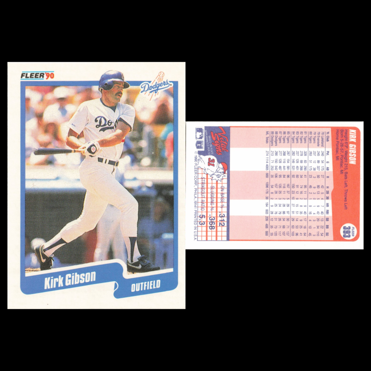 Kirk Gibson Lot 5 Baseball Cards  Fleer Los Angeles Dodgers Set Collection