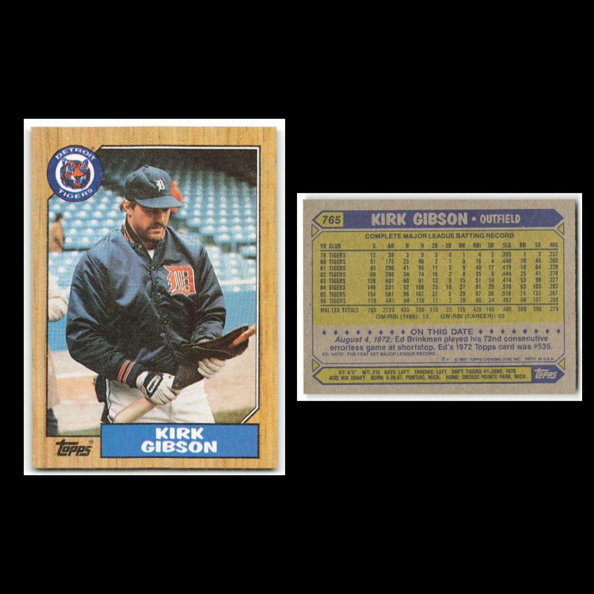 Kirk Gibson Lot 20 Baseball Cards 1987 Topps Detroit Tigers Set Collection MLB