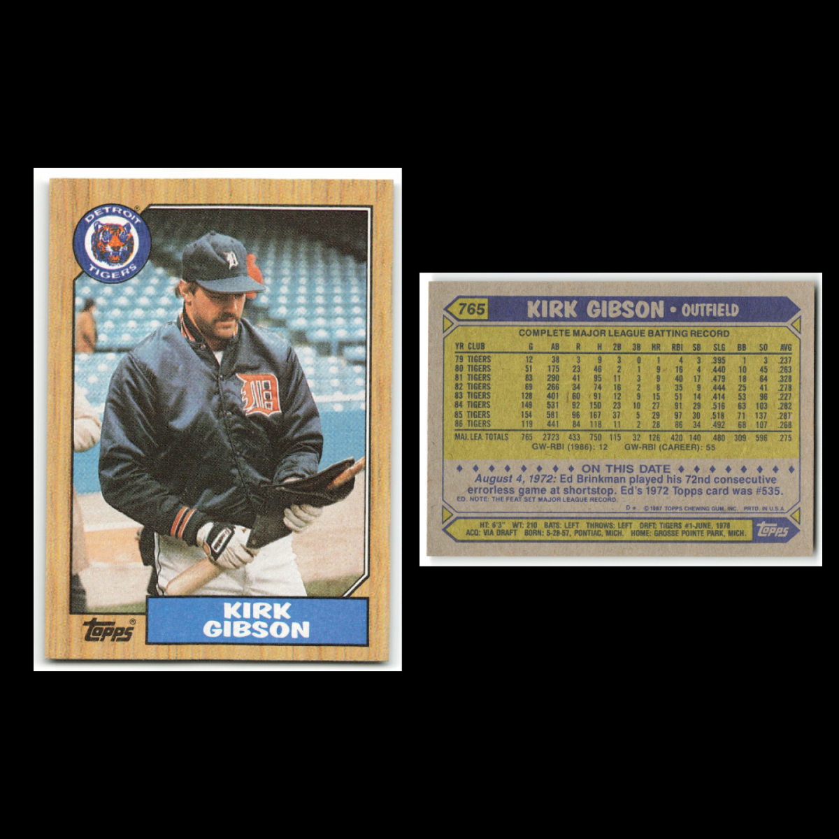 Kirk Gibson Lot 20 Baseball Cards 1987 Topps Detroit Tigers Set Collection MLB