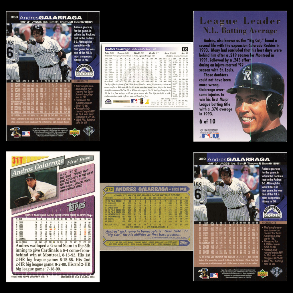 Andres Galarraga Lot 6 Baseball Cards Upper Deck Colorado Rockies Set MLB