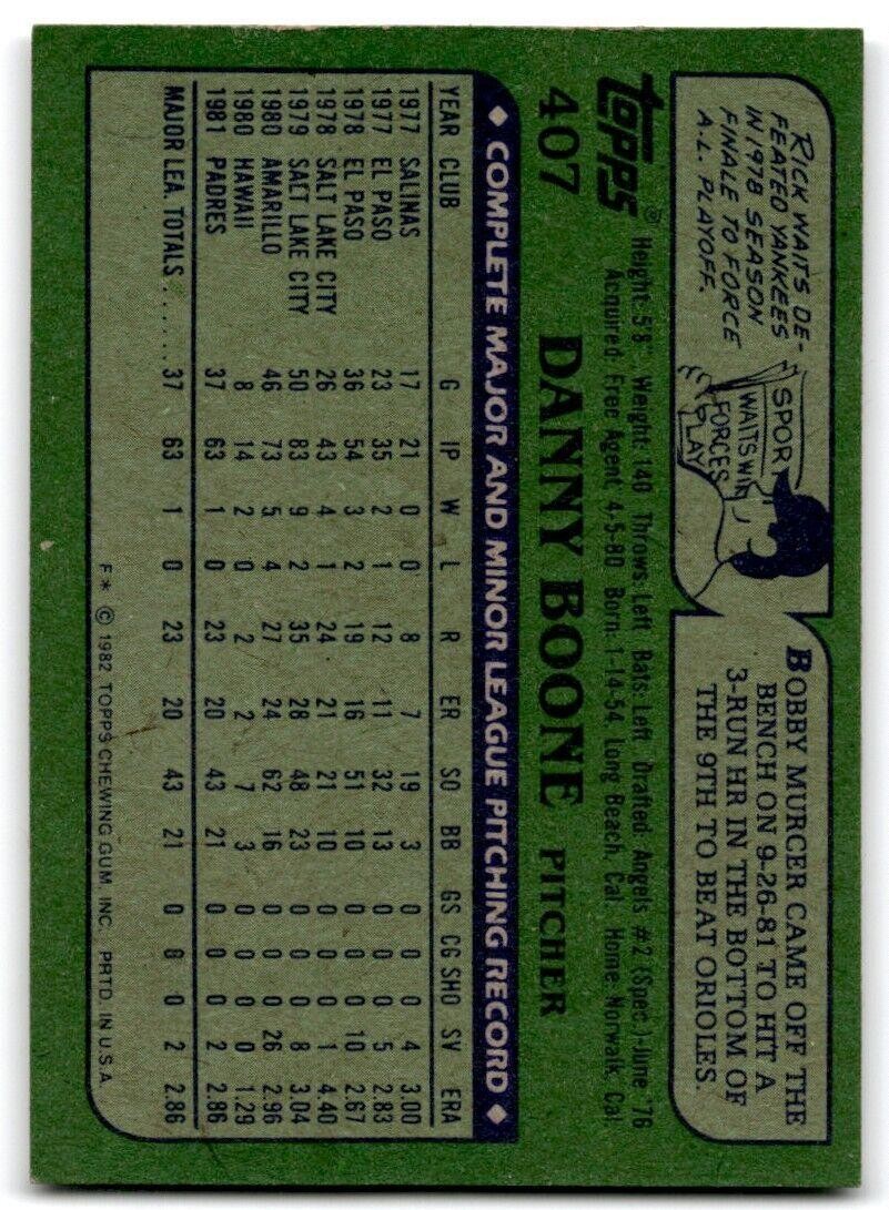 1982 Topps Danny Boone Rookie San Diego Padres #407