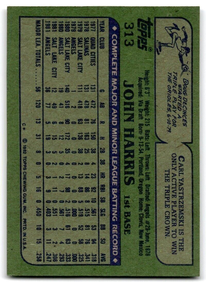 1982 Topps John Harris California Angels #313