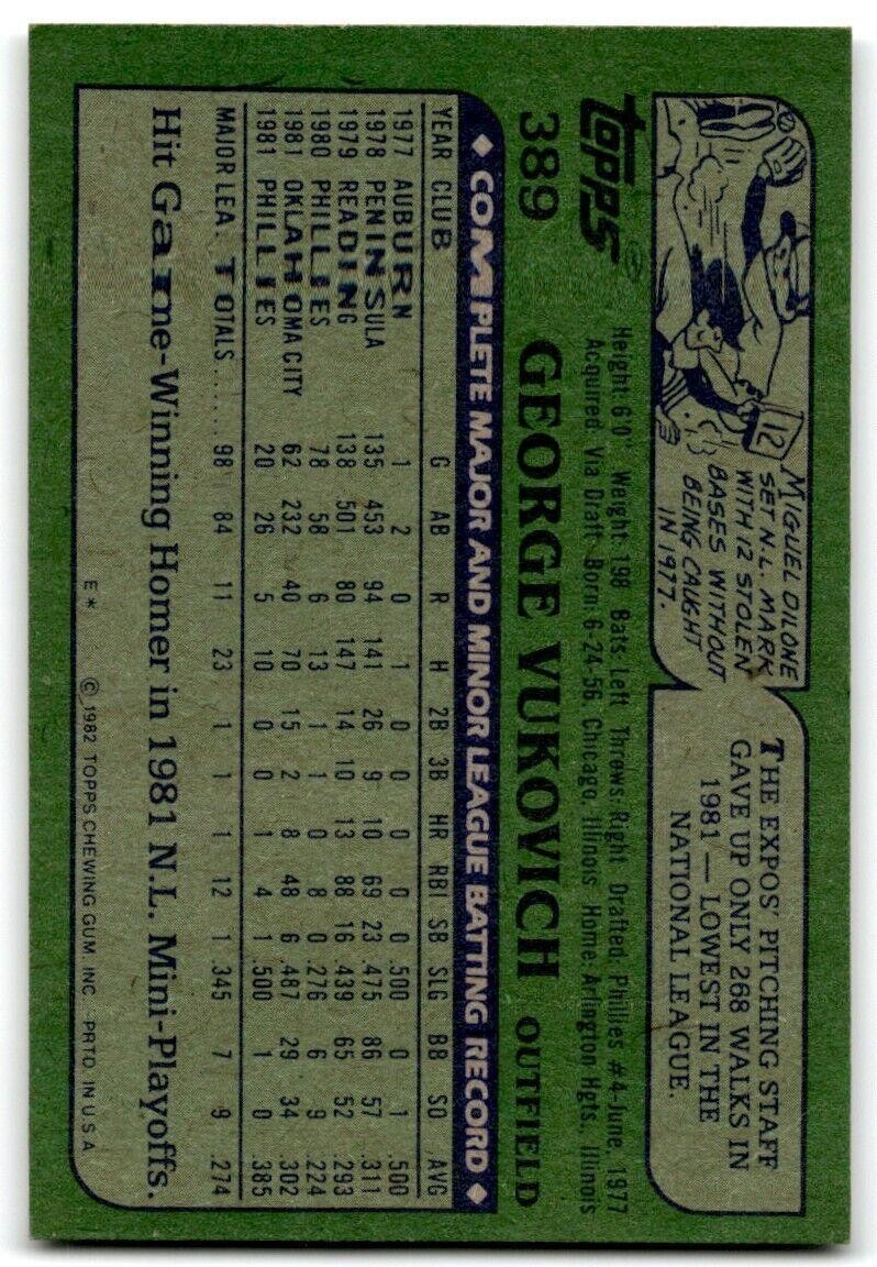 1982 Topps George Vukovich Philadelphia Phillies #389