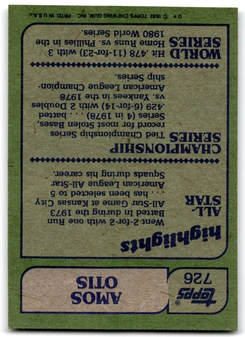 1982 Topps Amos Otis Kansas City Royals #726