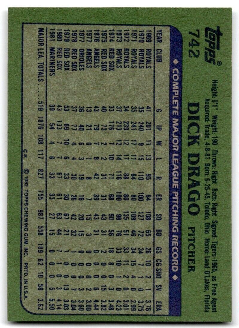 1982 Topps Dick Drago #742