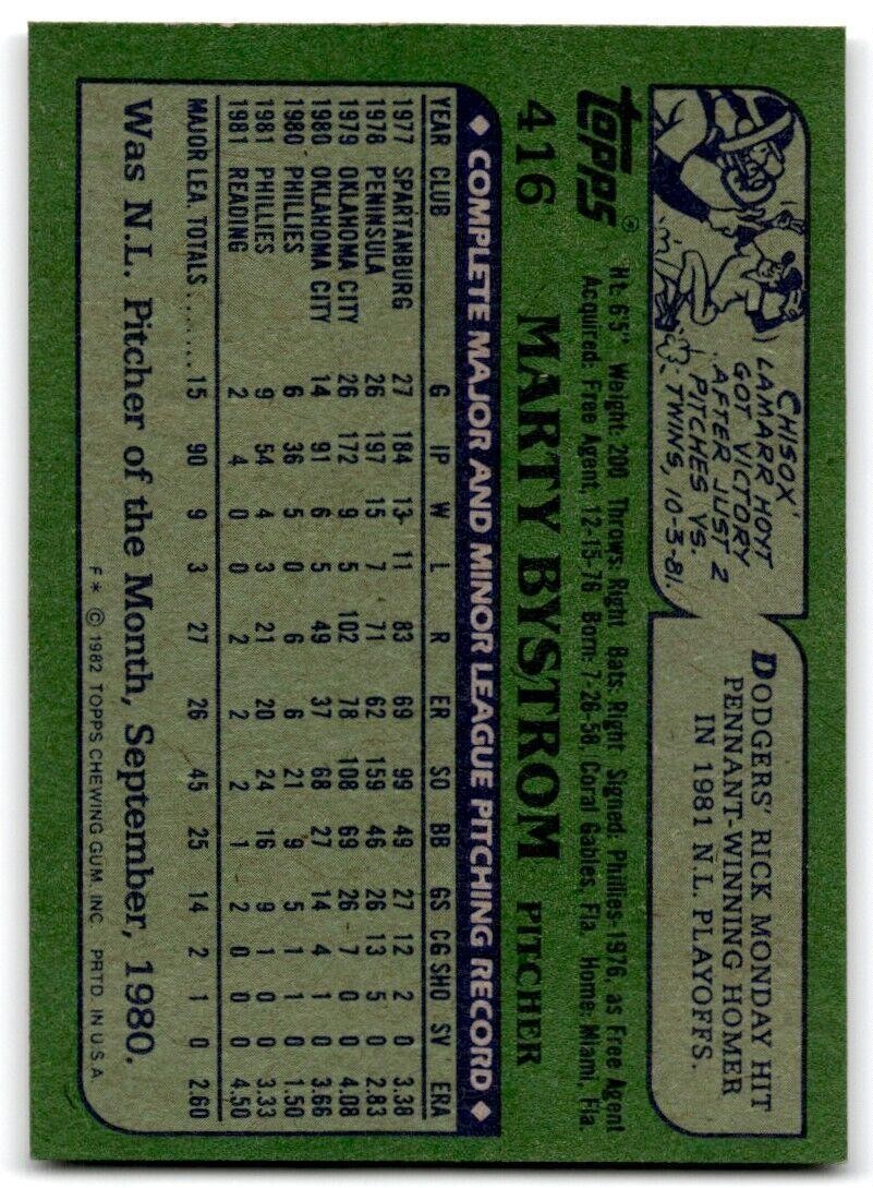 1982 Topps Marty Bystrom Philadelphia Phillies #416
