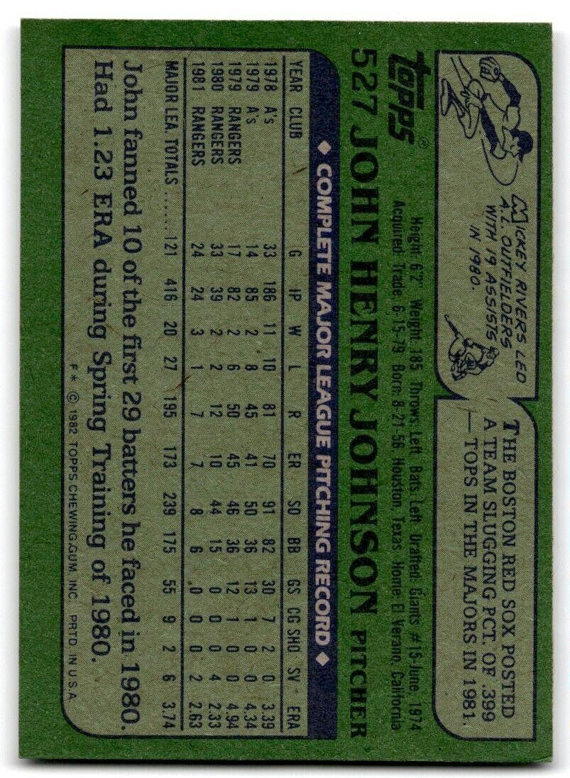 1982 Topps John Henry Johnson Texas Rangers #527