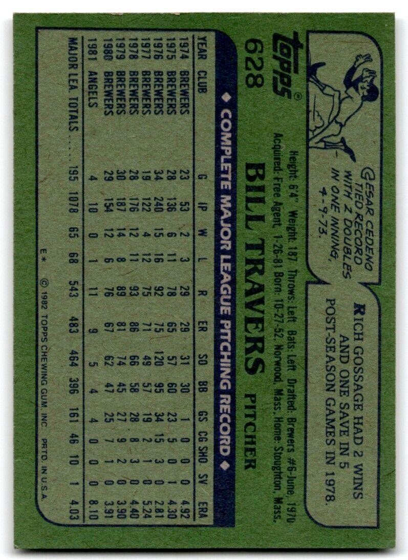 1982 Topps Bill Travers California Angels #628