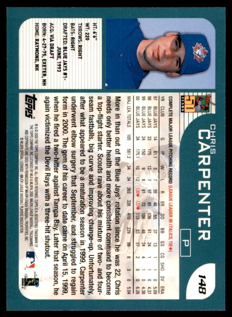 2001 Topps Chris Carpenter Toronto Blue Jays #148