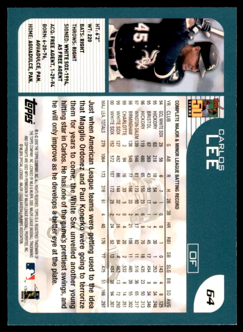 2001 Topps Carlos Lee . Chicago White Sox #64
