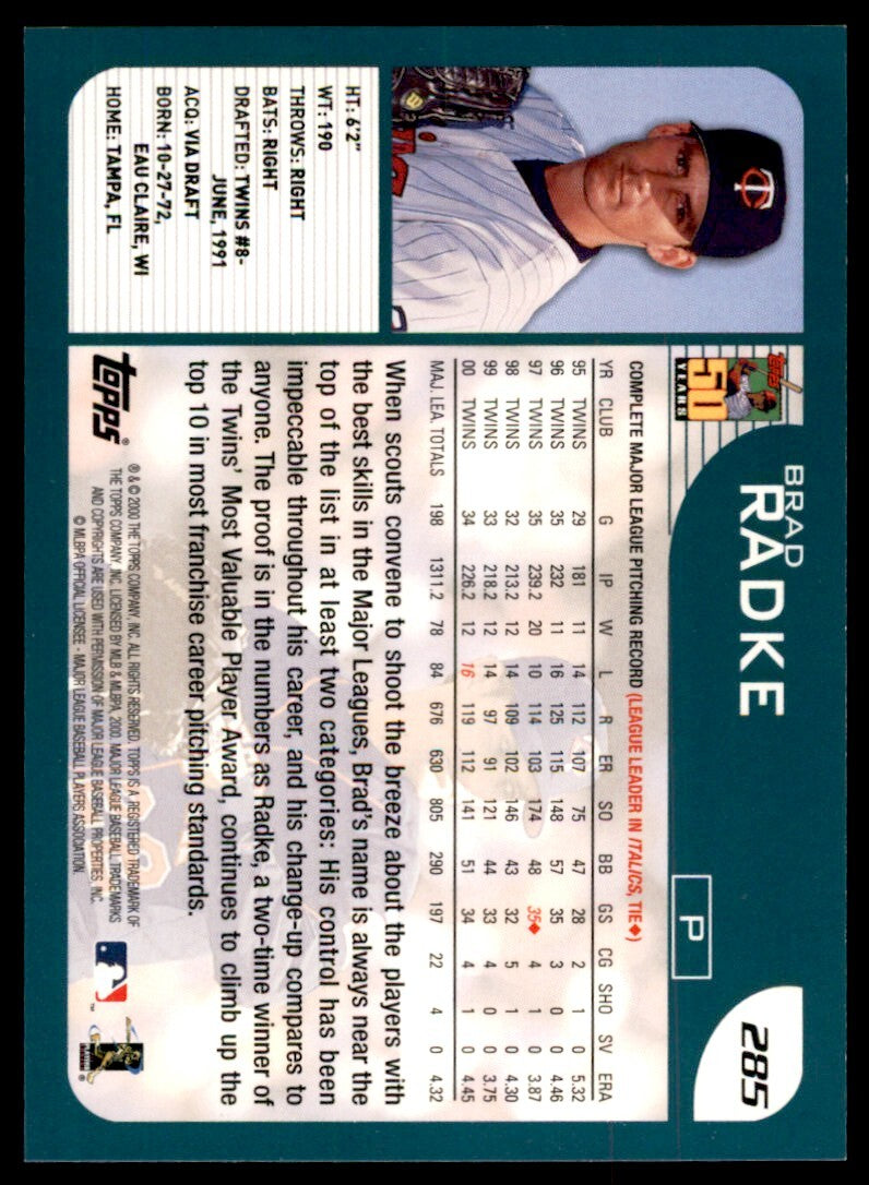 2001 Topps Brad Radke . Minnesota Twins #285