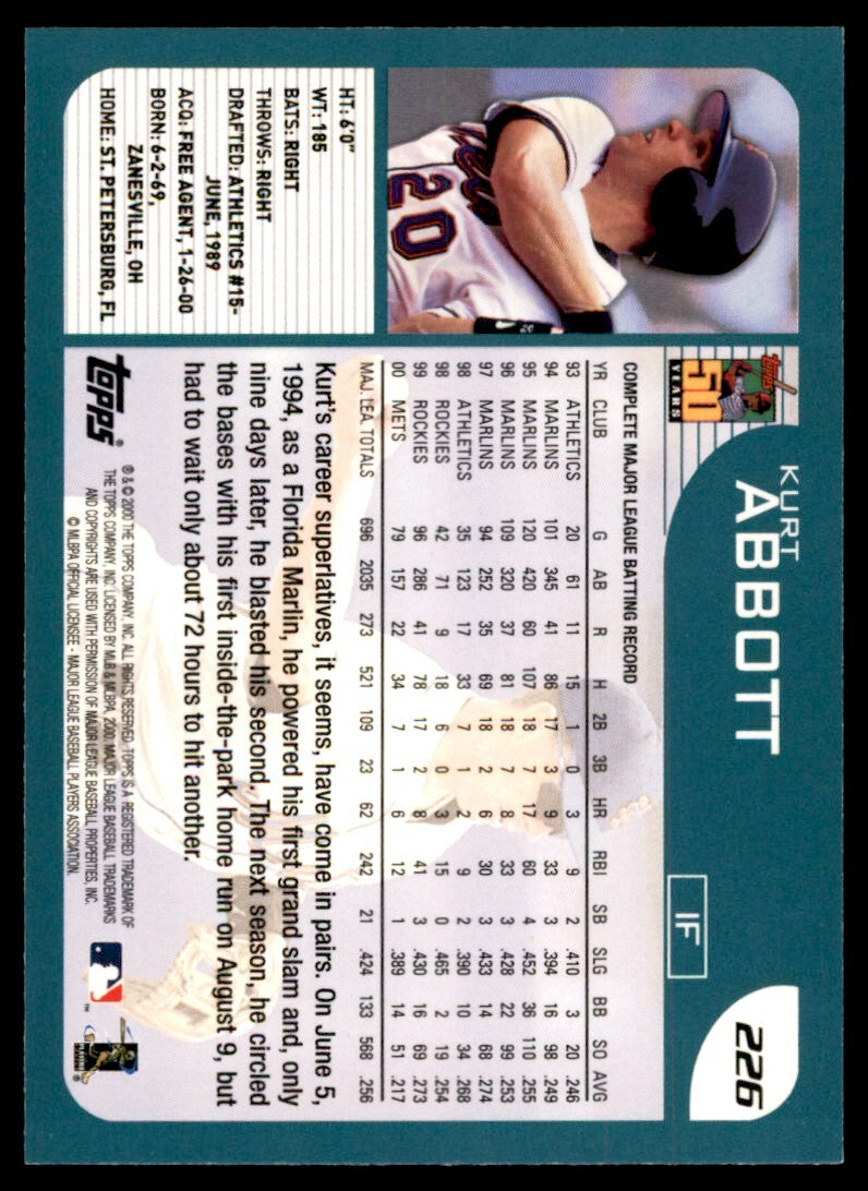 2001 Topps Kurt Abbott . New York Mets #226