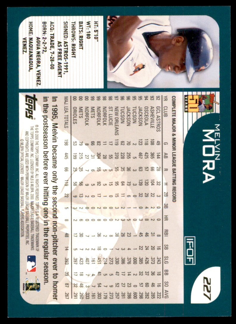 2001 Topps Melvin Mora Baltimore Orioles #227
