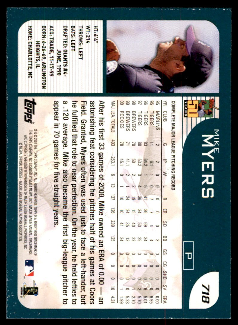 2001 Topps Mike Myers . Rockies #718