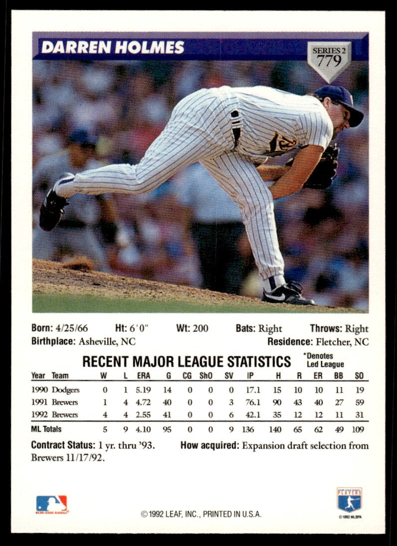 1993 Donruss Baseball Card Darren Holmes Colorado Rockies #779
