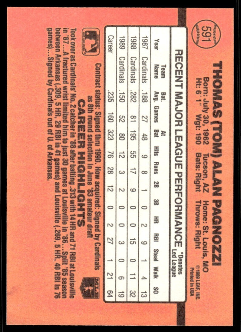 1990 Donruss Baseball Card Tom Pagnozzi St. Louis Cardinals #591