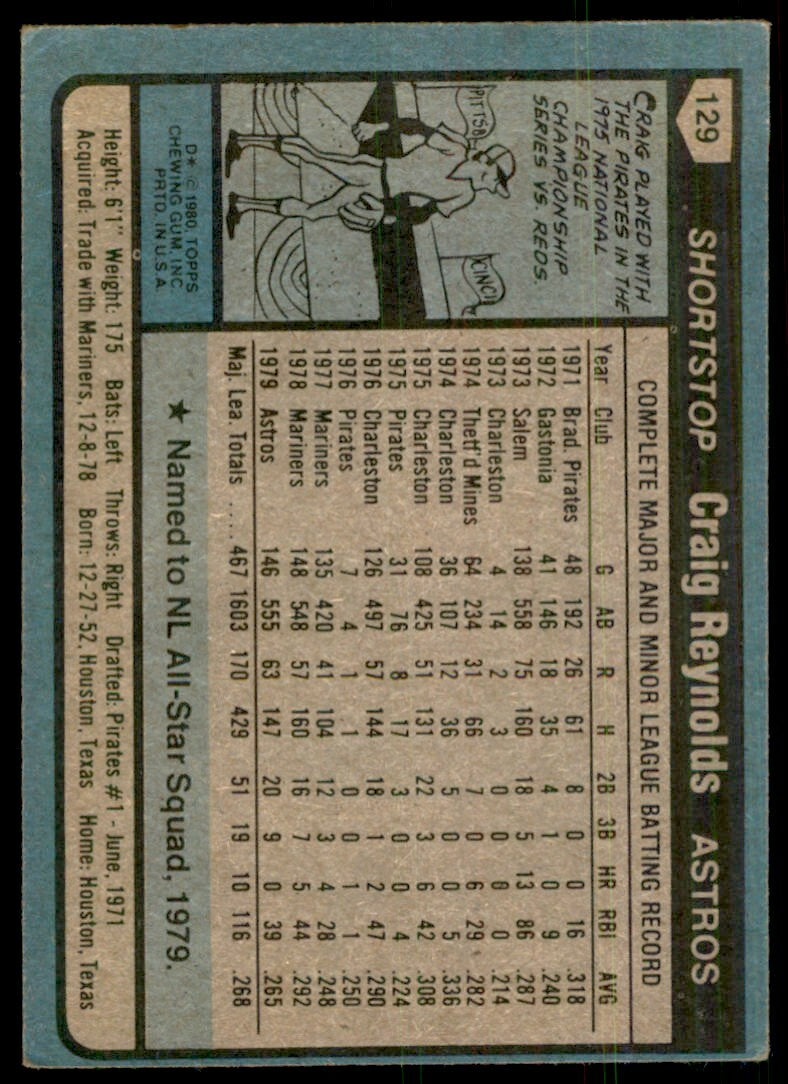 1980 TOPPS CRAIG REYNOLDS HOUSTON ASTROS #129