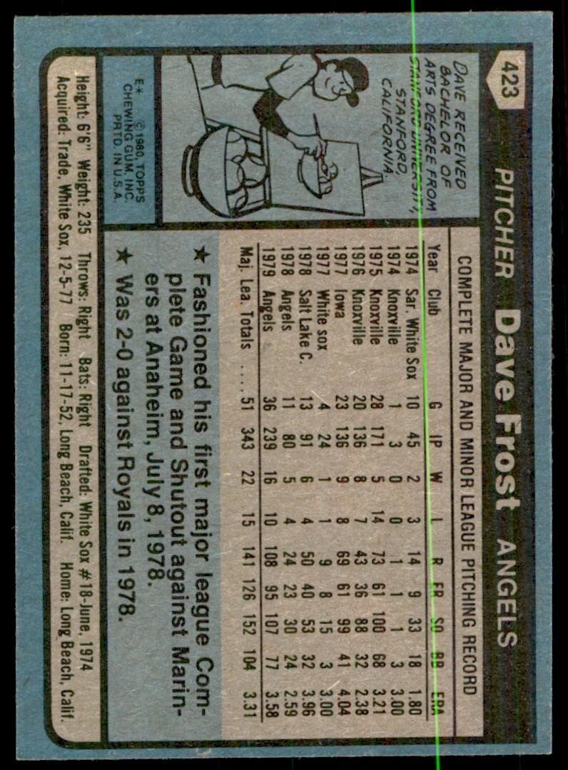 1980 TOPPS DAVE FROST . CALIFORNIA ANGELS #423