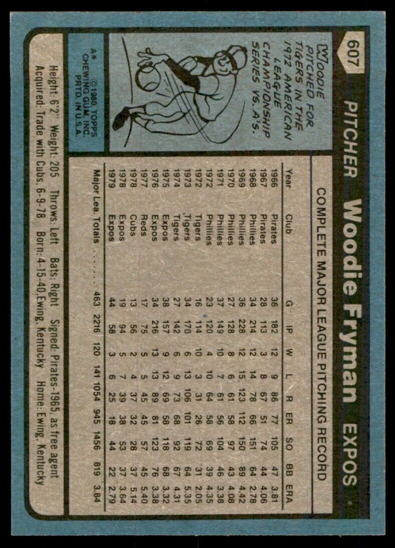 1980 TOPPS WOODIE FRYMAN . MONTREAL EXPOS #607
