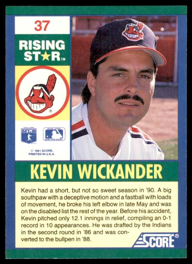 1991 SCORE 100 RISING STARS KEVIN WICKANDER . CLEVELAND INDIANS #37
