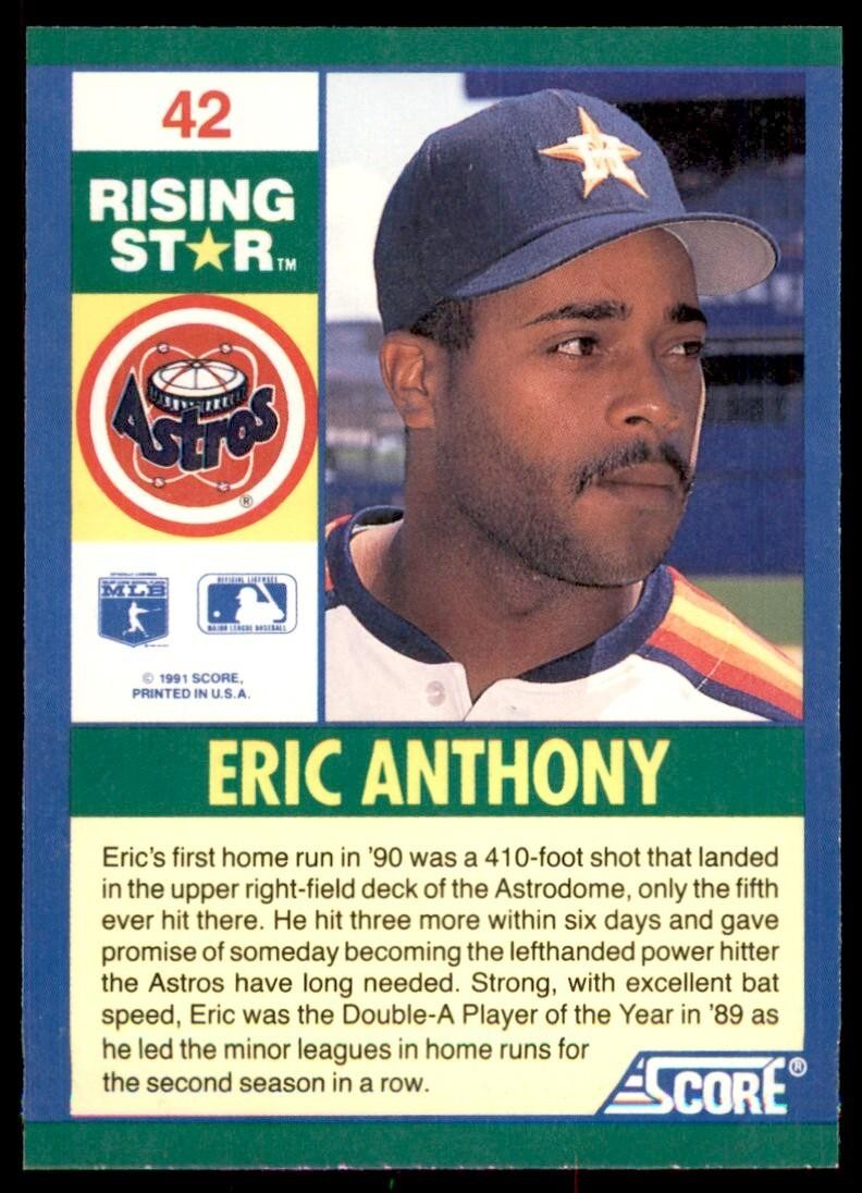 1991 SCORE 100 RISING STARS ERIC ANTHONY . HOUSTON ASTROS #42