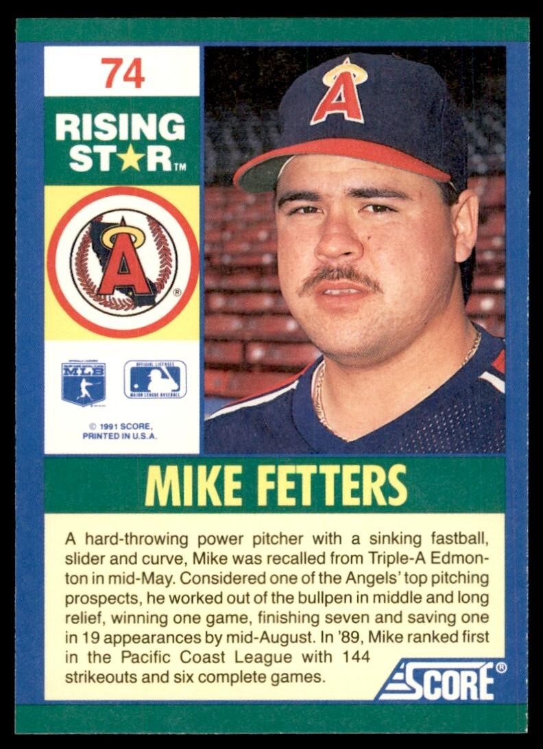 1991 SCORE 100 RISING STARS MIKE FETTERS . CALIFORNIA ANGELS #74