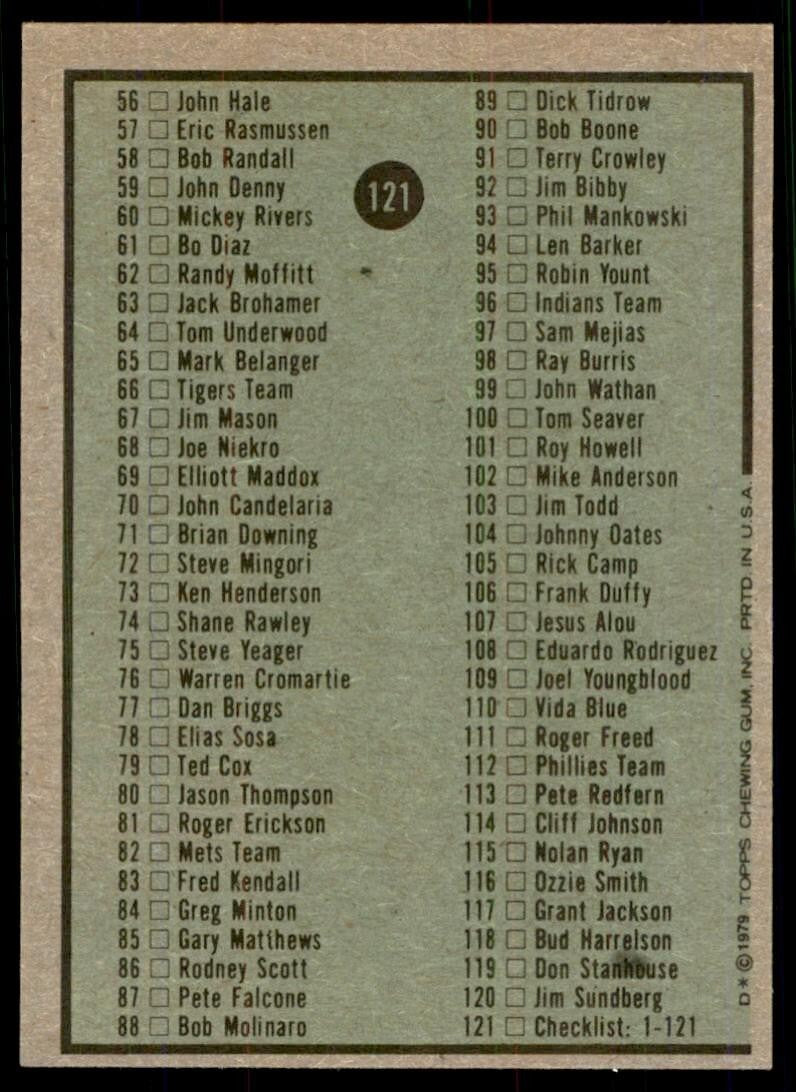 1979 TOPPS CHECKLIST #121