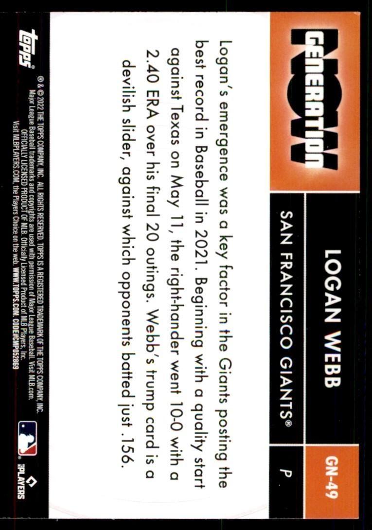 2022 TOPPS* LOGAN WEBB SAN FRANCISCO GIANTS #GN-49