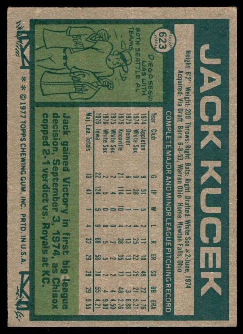 1977 TOPPS JACK KUCEK. CHICAGO WHITE SOX #623