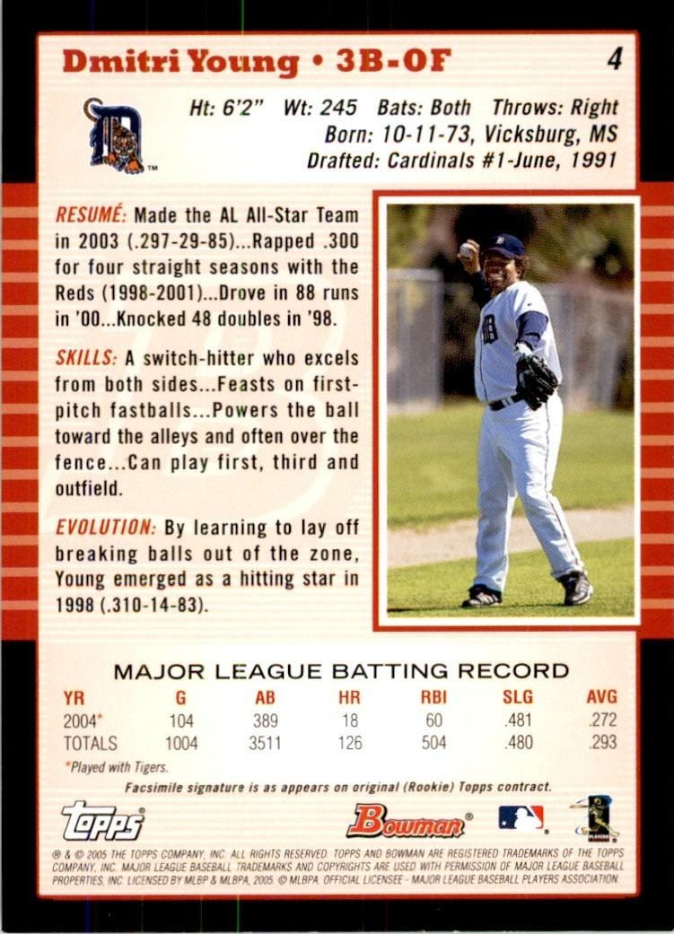 2005 BOWMAN DMITRI YOUNG DETROIT TIGERS #4