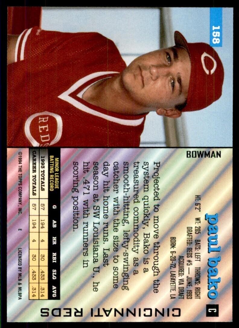 1994 BOWMAN PAUL BAKO CINCINNATI REDS #158