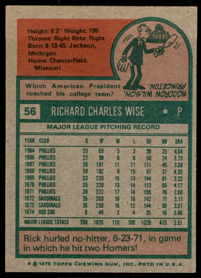 1975 TOPPS RICK WISE BOSTON RED SOX #56 (T103)