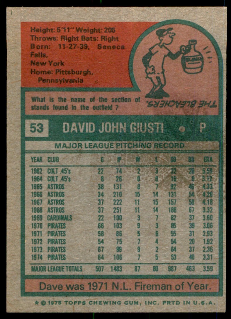 1975 TOPPS DAVE GIUSTI PITTSBURGH PIRATES #53