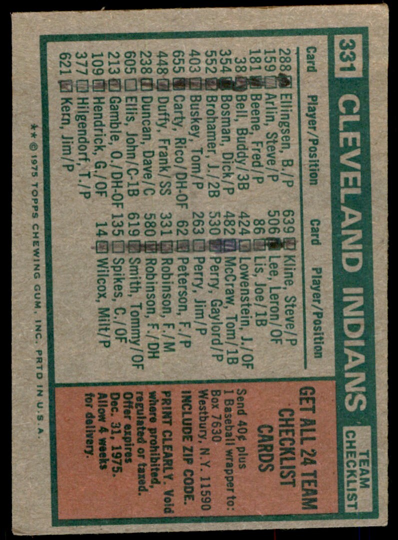1975 TOPPS CLEVELAND INDIANS - FRANK ROBINSON CLEVELAND INDIANS* #331