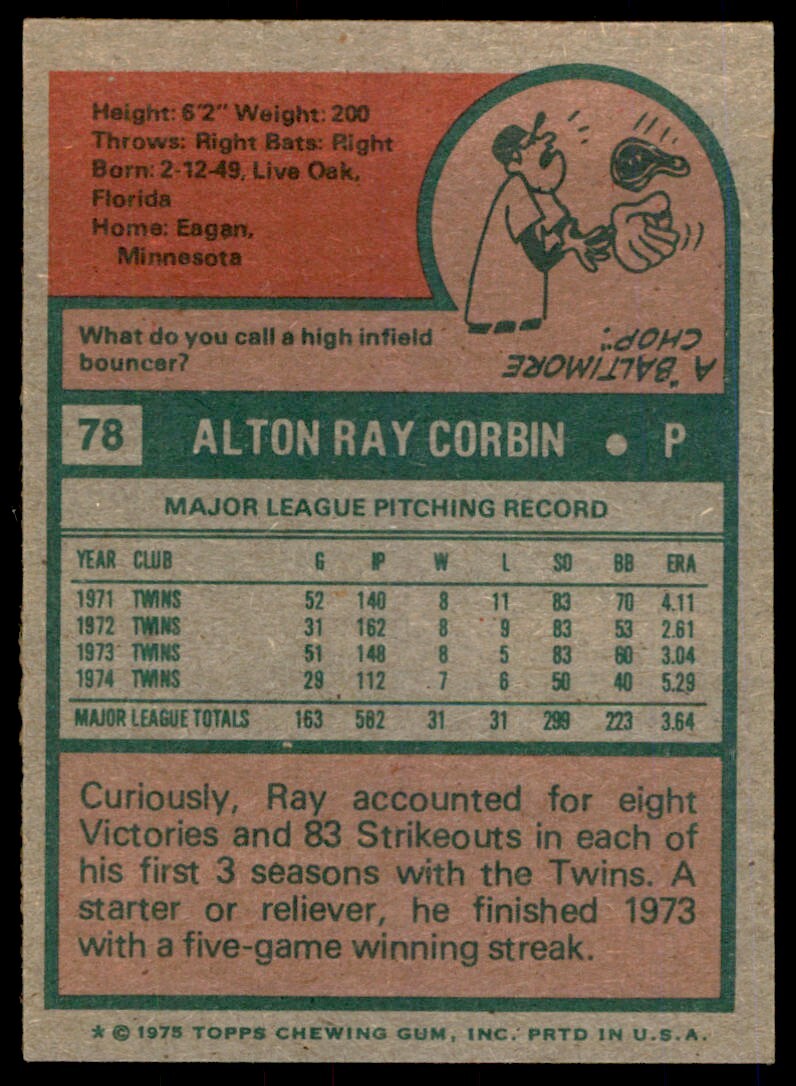 1975 TOPPS. RAY CORBIN TWINS. #78