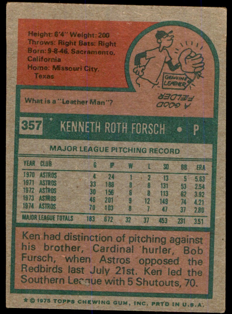 1975 TOPPS KEN FORSCH HOUSTON ASTROS #357 (T101)