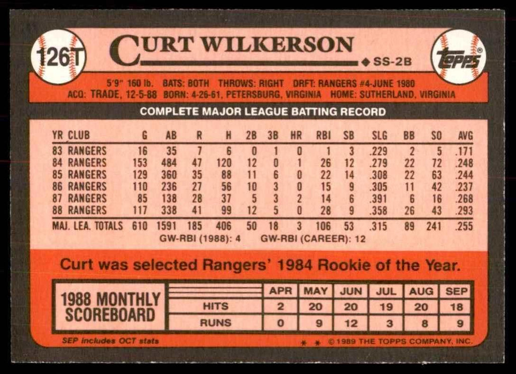 1989 TOPPS TRADED CURT WILKERSON CHICAGO CUBS #126T