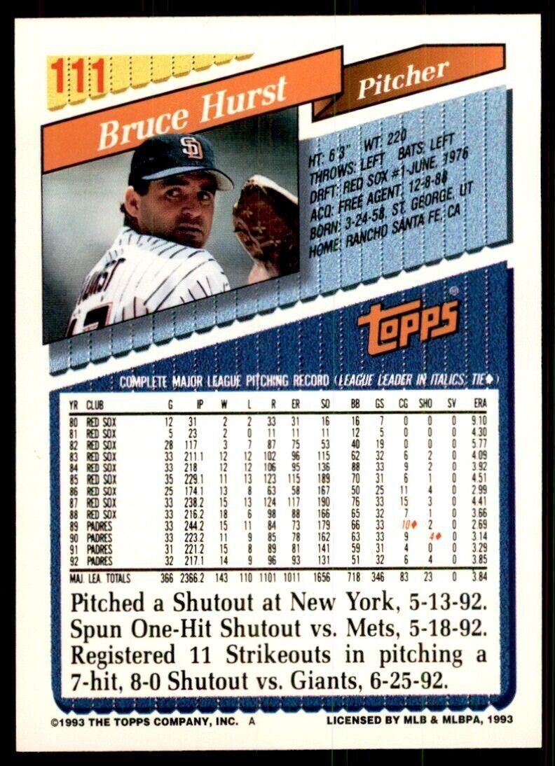 1993 Topps Gold Bruce Hurst B Baseball Cards #111
