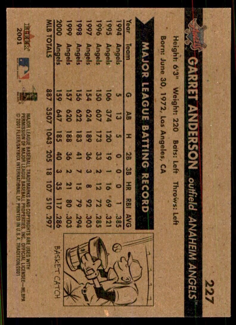 2001 Fleer Tradition Garret Anderson Baseball Cards #227