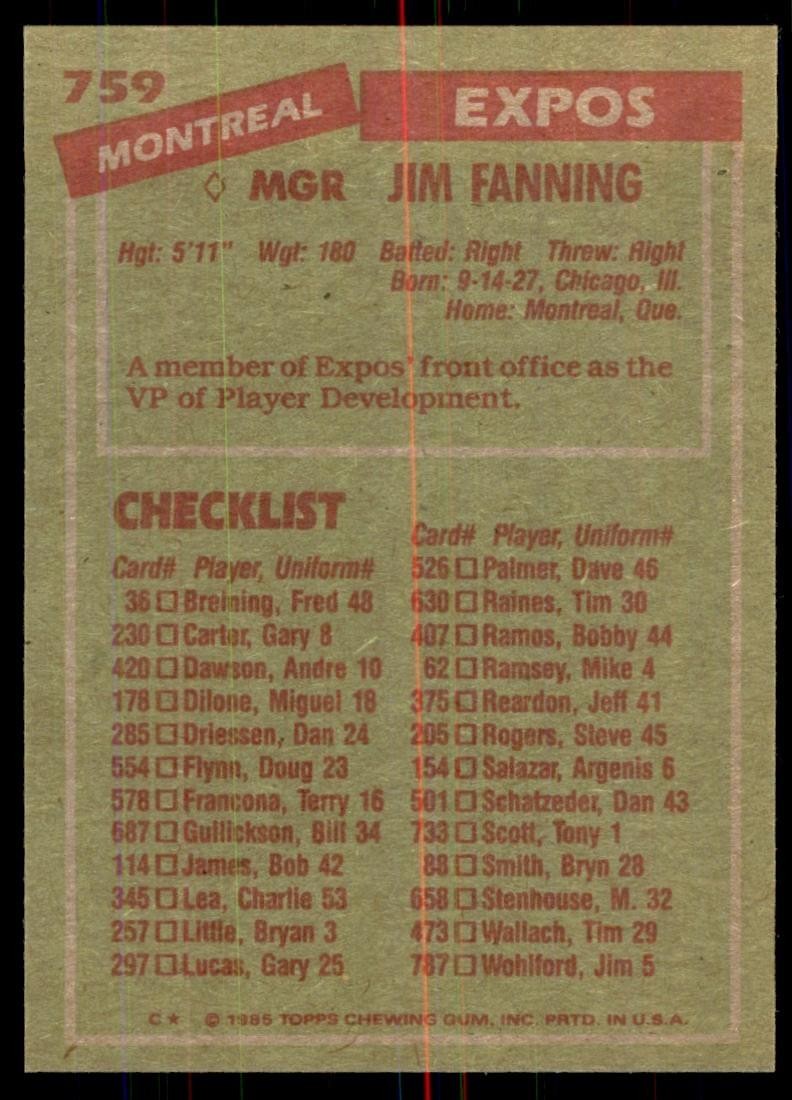 1985 Topps. Jim Fanning Baseball Cards #759
