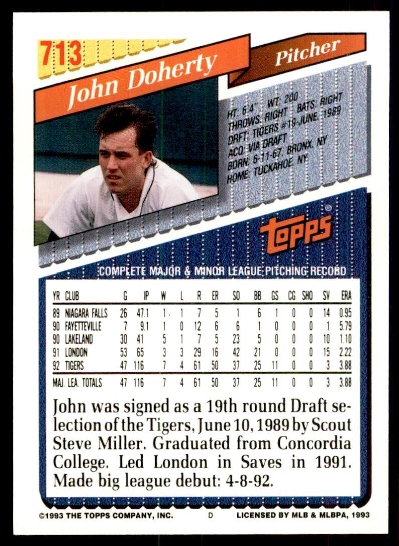 1993 Topps Inaugural Colorado Rockies John Doherty #713