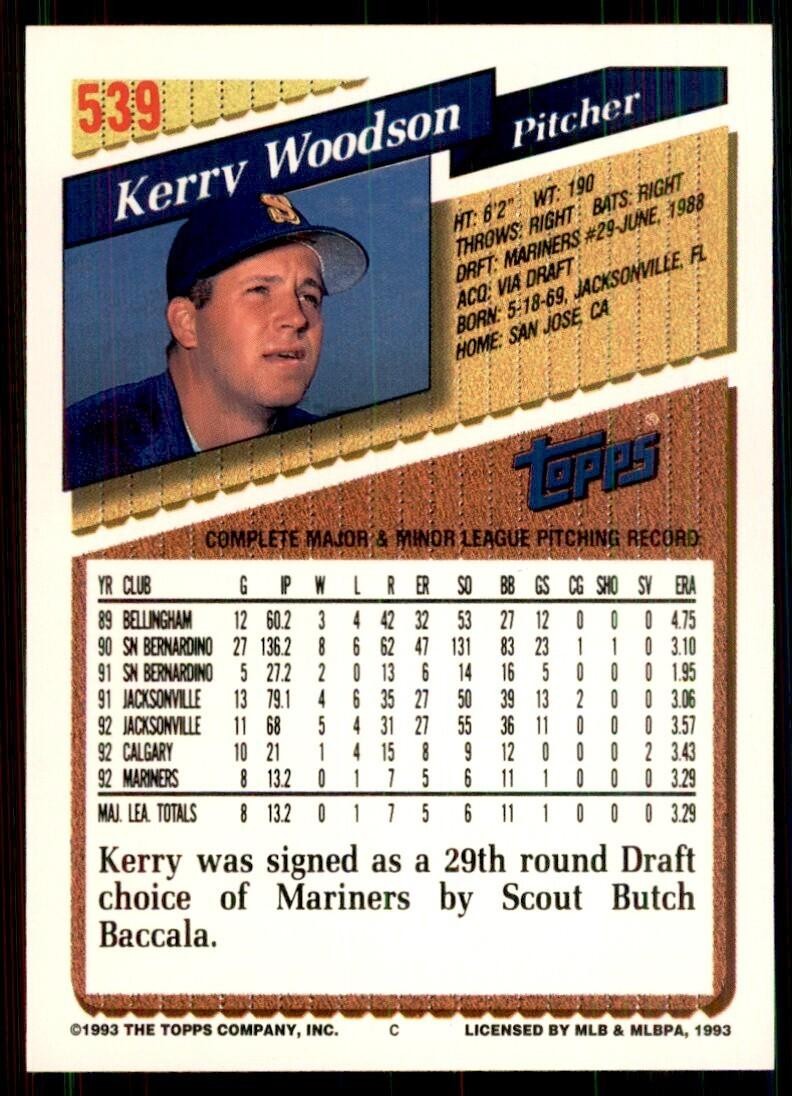 1993 Topps Kerry Woodson Baseball Cards #539
