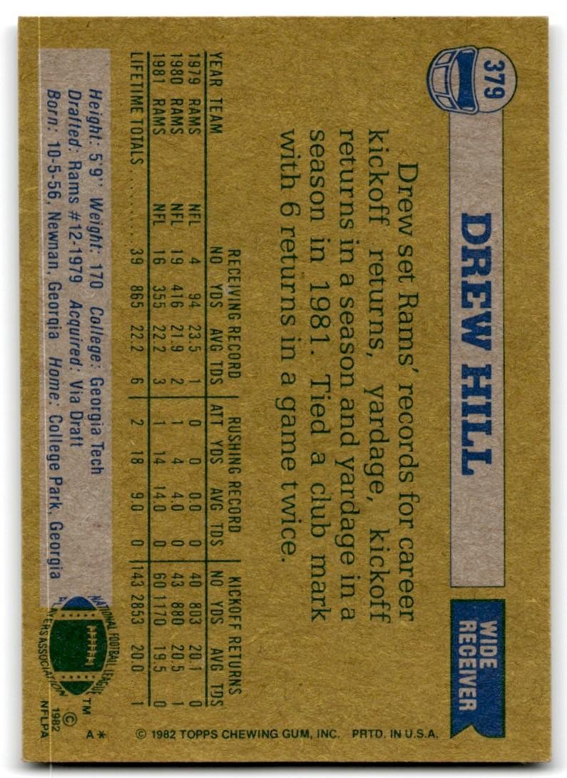 1982 Topps Drew Hill Rookie Vintage Los Angeles Rams #379