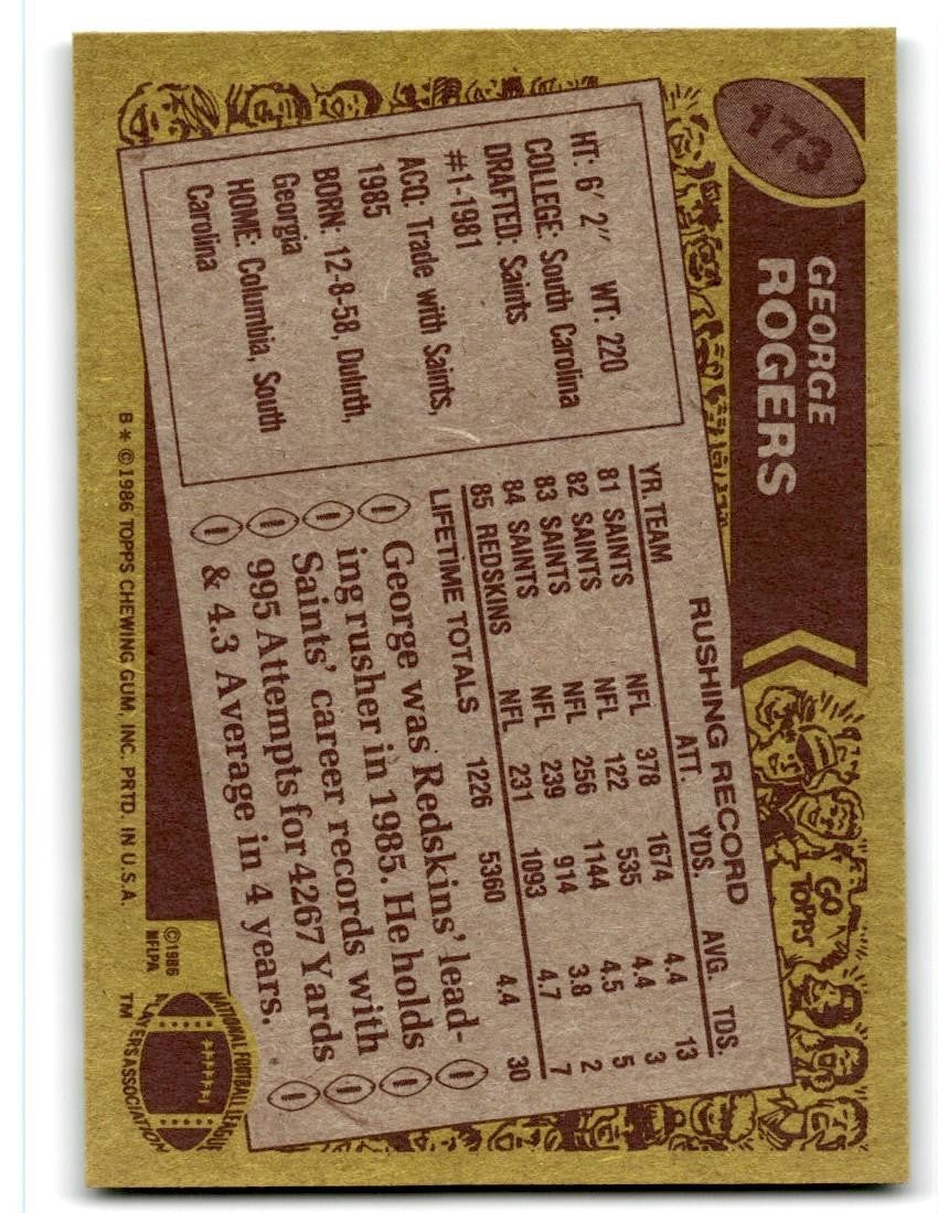 1986 Topps George Rogers Vintage Washington Redskins #173