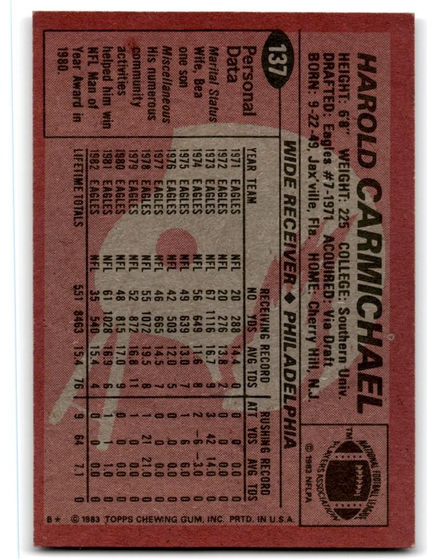 1983 Topps Harold Carmichael Football Philadelphia Eagles #137