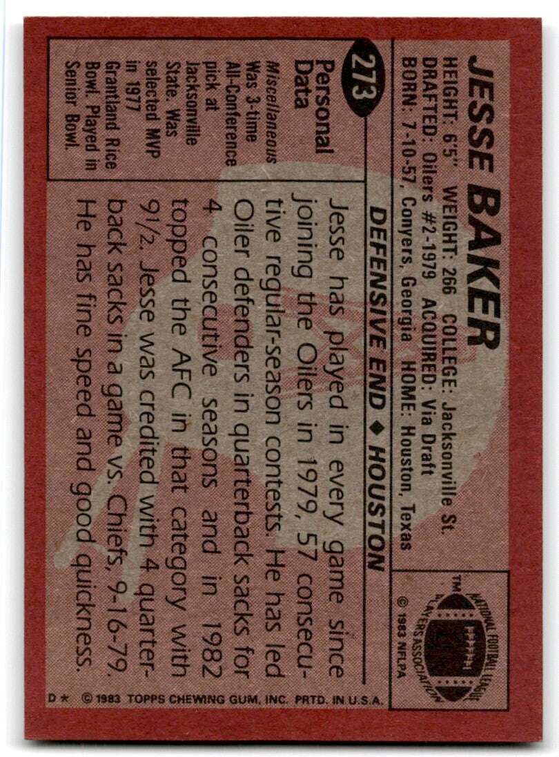 1983 Topps Jesse Baker Houston Oilers #273