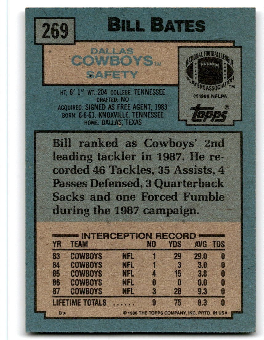 1988 Topps Bill Bates . Dallas Cowboys #269