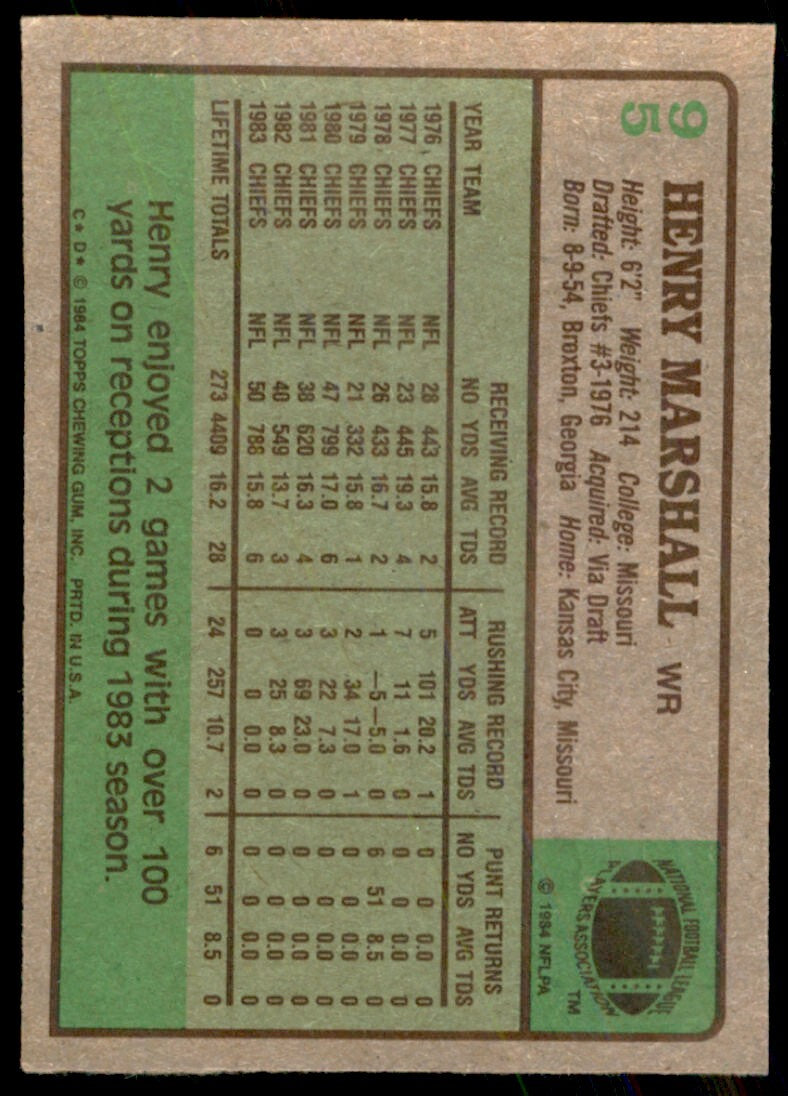 1984 Topps Henry Marshall . Kansas City Chiefs #95